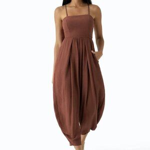 Women's Halara Spaghetti Strap Lace Up Pockets Burnt Orange Jumpsuit